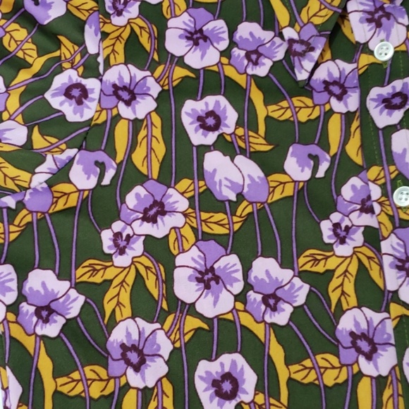 Vintage 70's olive green & purple flowered shirt - Picture 7 of 8